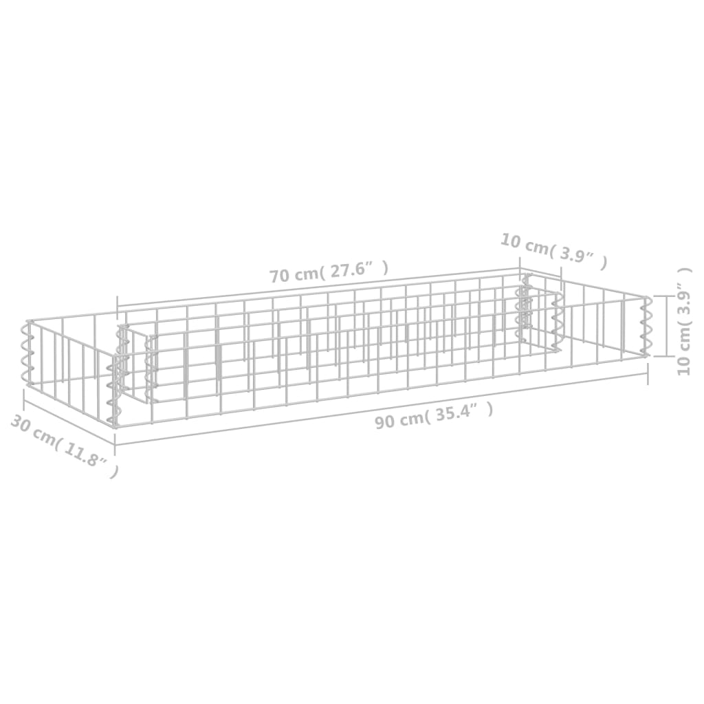 vidaXL Canteiro elevado/cesto gabião 90x30x10 cm aço galvanizado