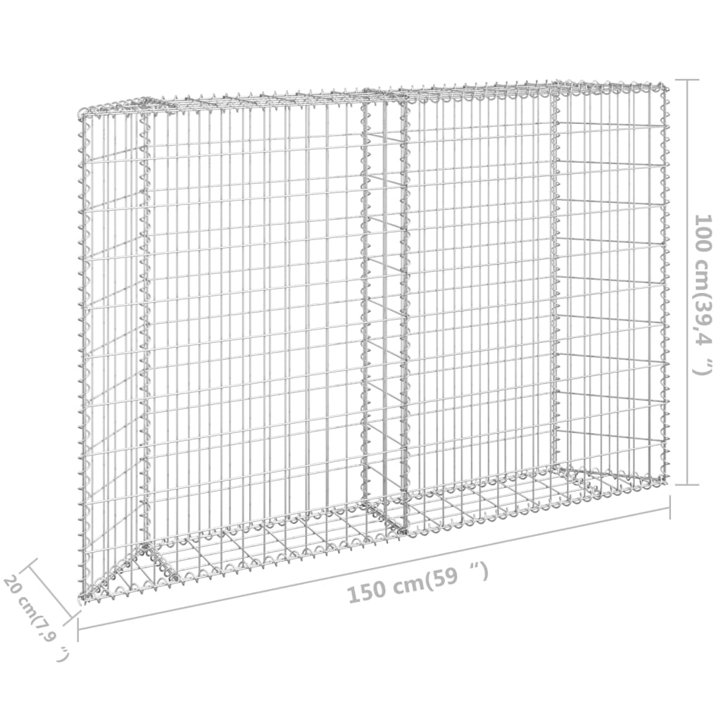 vidaXL Canteiro elevado/cesto gabião trapézio 150x20x100cm aço galvan.