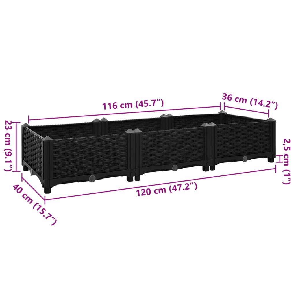 vidaXL Canteiro elevado 120x40x23 cm polipropileno