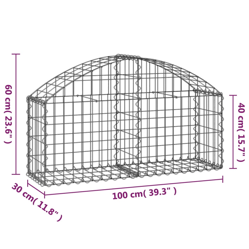 vidaXL Cesto gabião arqueado 100x30x40/60 cm ferro galvanizado