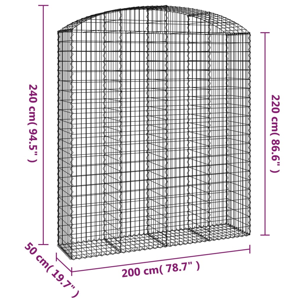 vidaXL Cesto gabião arqueado 200x50x220/240 cm ferro galvanizado