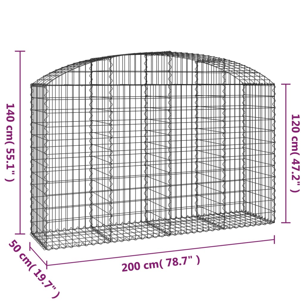 vidaXL Cesto gabião arqueado 200x50x120/140 cm ferro galvanizado