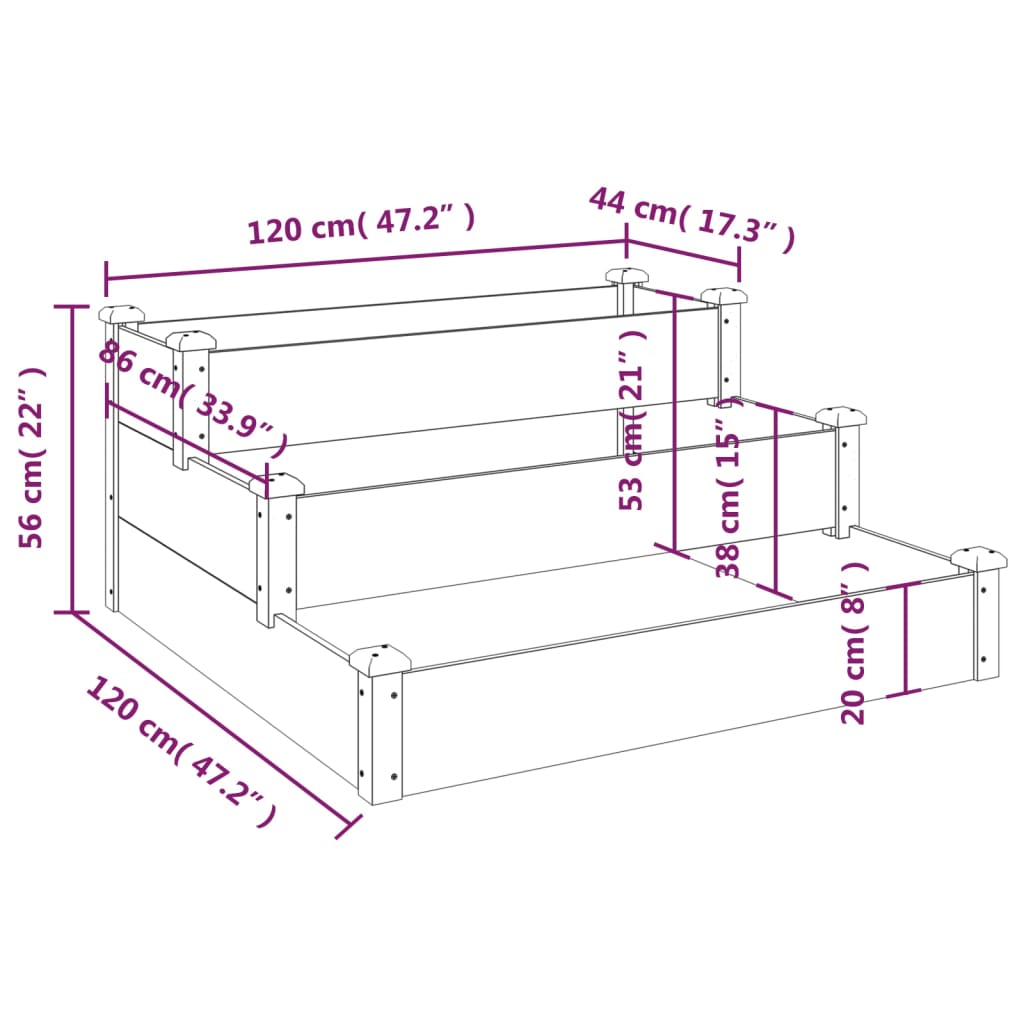 vidaXL Canteiro elevado de jardim 120x120x56cm madeira de abeto maciça