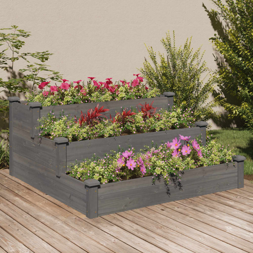 vidaXL Canteiro elevado de jardim 120x120x56cm abeto maciço cinzento