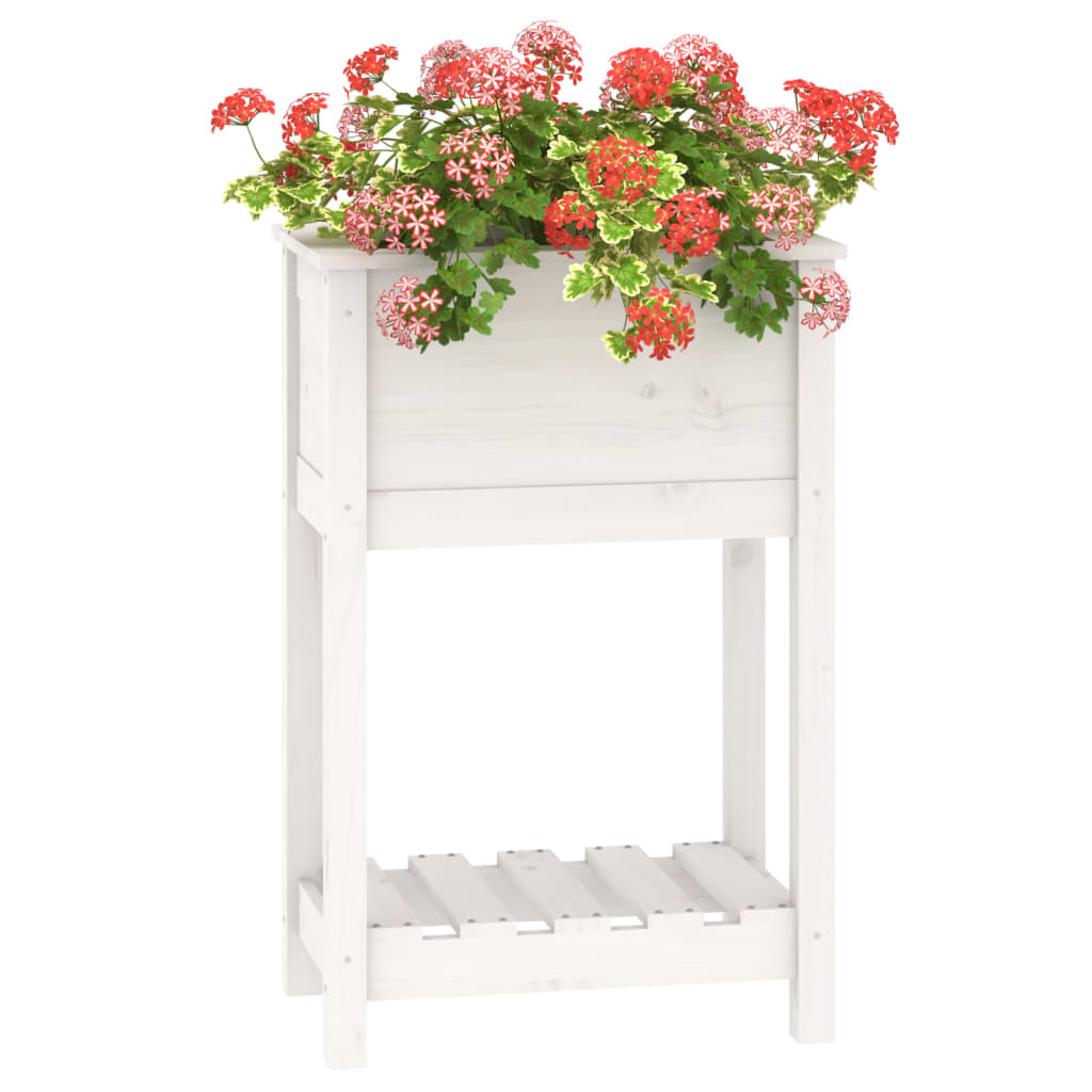 vidaXL Vaso/floreira com prateleira 54x34,5x81 cm pinho maciço branco