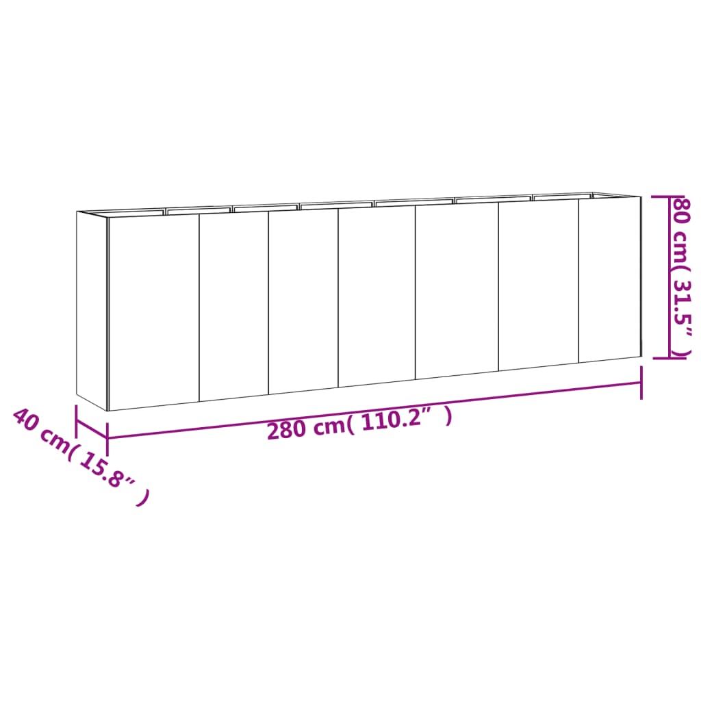 vidaXL Canteiro elevado de jardim 280x40x80 cm aço corten