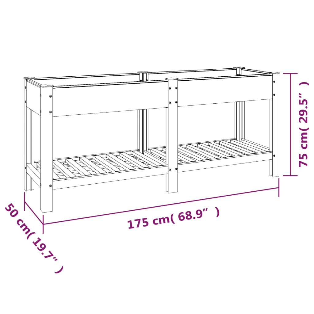 vidaXL Canteiro elevado jardim c/ prateleira 175x50x75 cm WPC cinzento