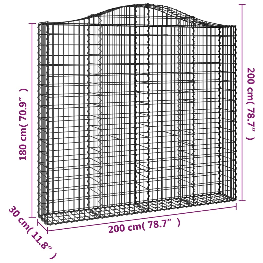 vidaXL Cestos gabião arqueados 12pcs 200x30x180/200 ferro galvanizado