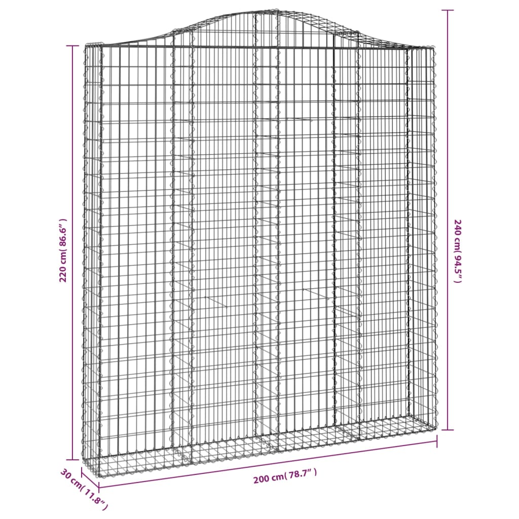 vidaXL Cestos gabião arqueados 4pcs 200x30x220/240cm ferro galvanizado