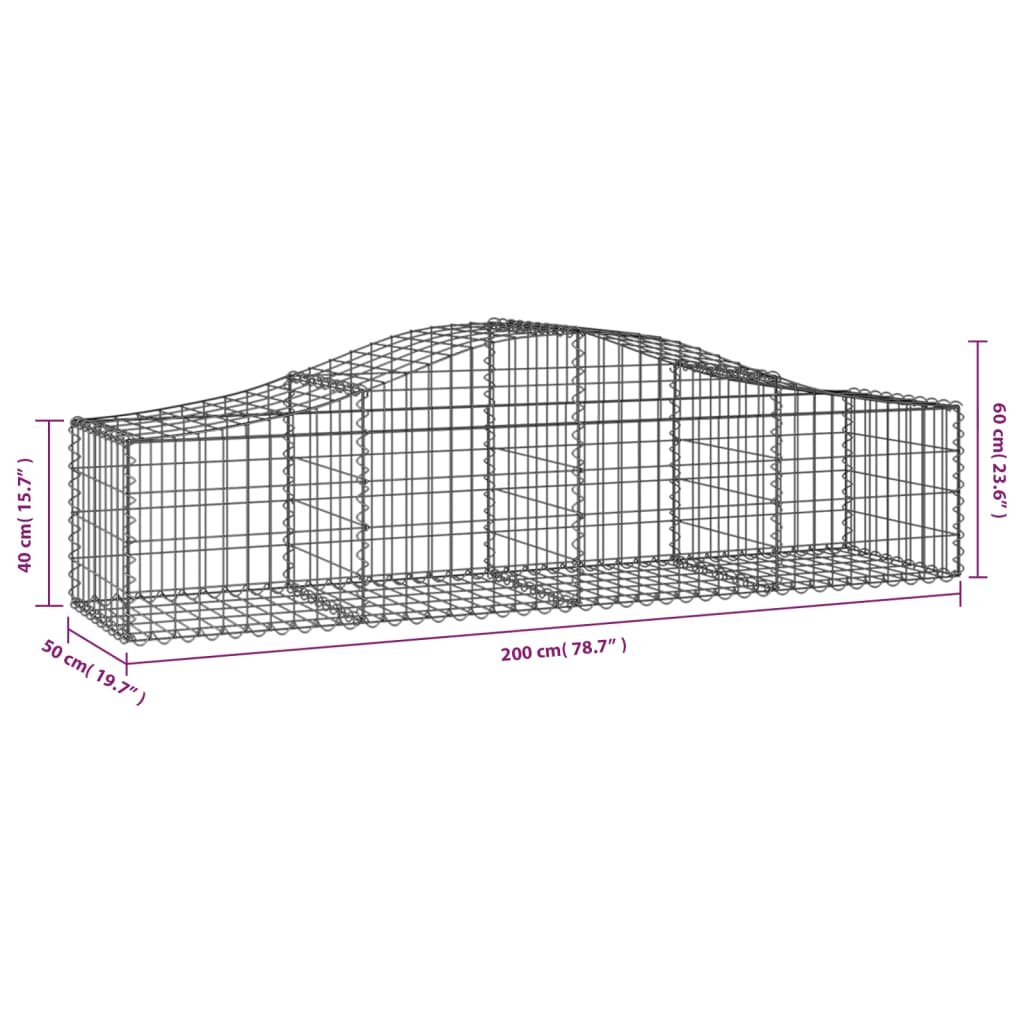 vidaXL Cestos gabião arqueados 18pcs 200x50x40/60 cm ferro galvanizado