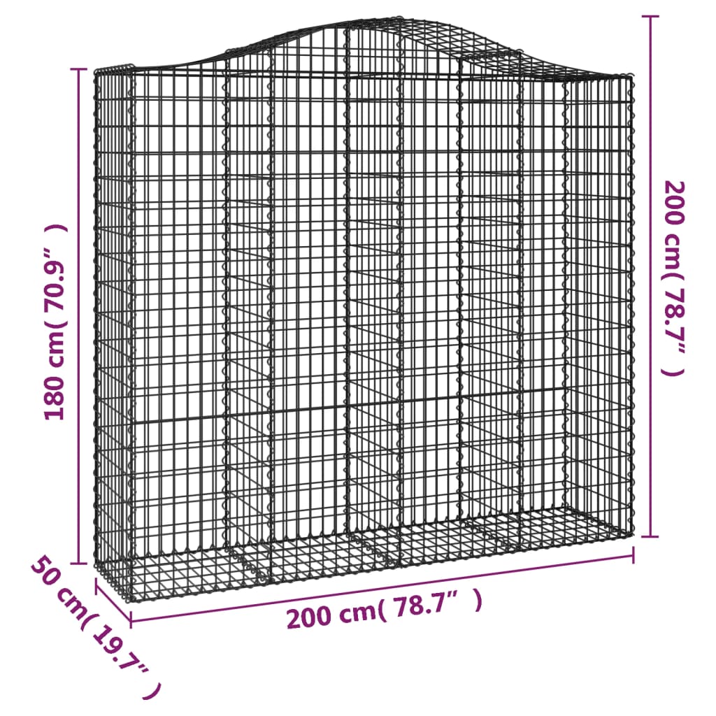 vidaXL Cestos gabião arqueados 9pcs 200x50x180/200cm ferro galvanizado