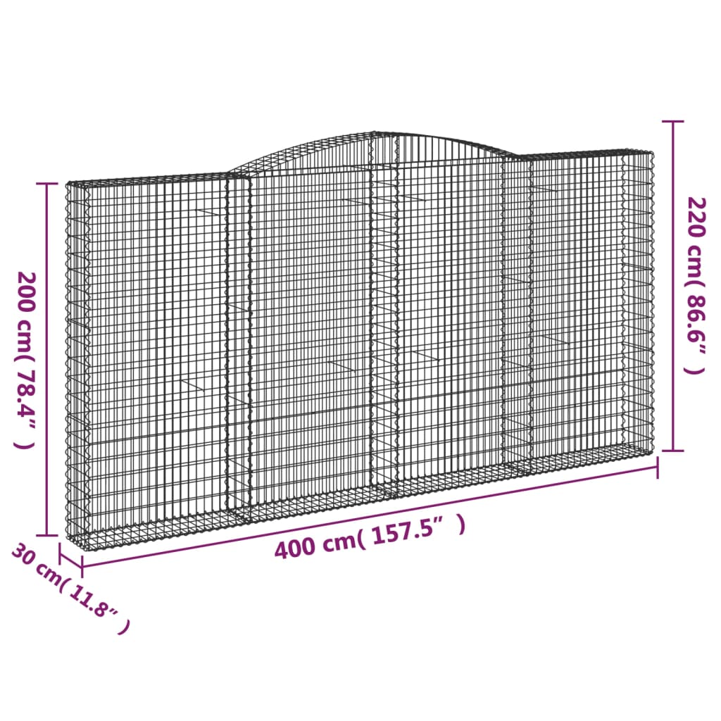 vidaXL Cestos gabião arqueados 2pcs 400x30x200/220cm ferro galvanizado