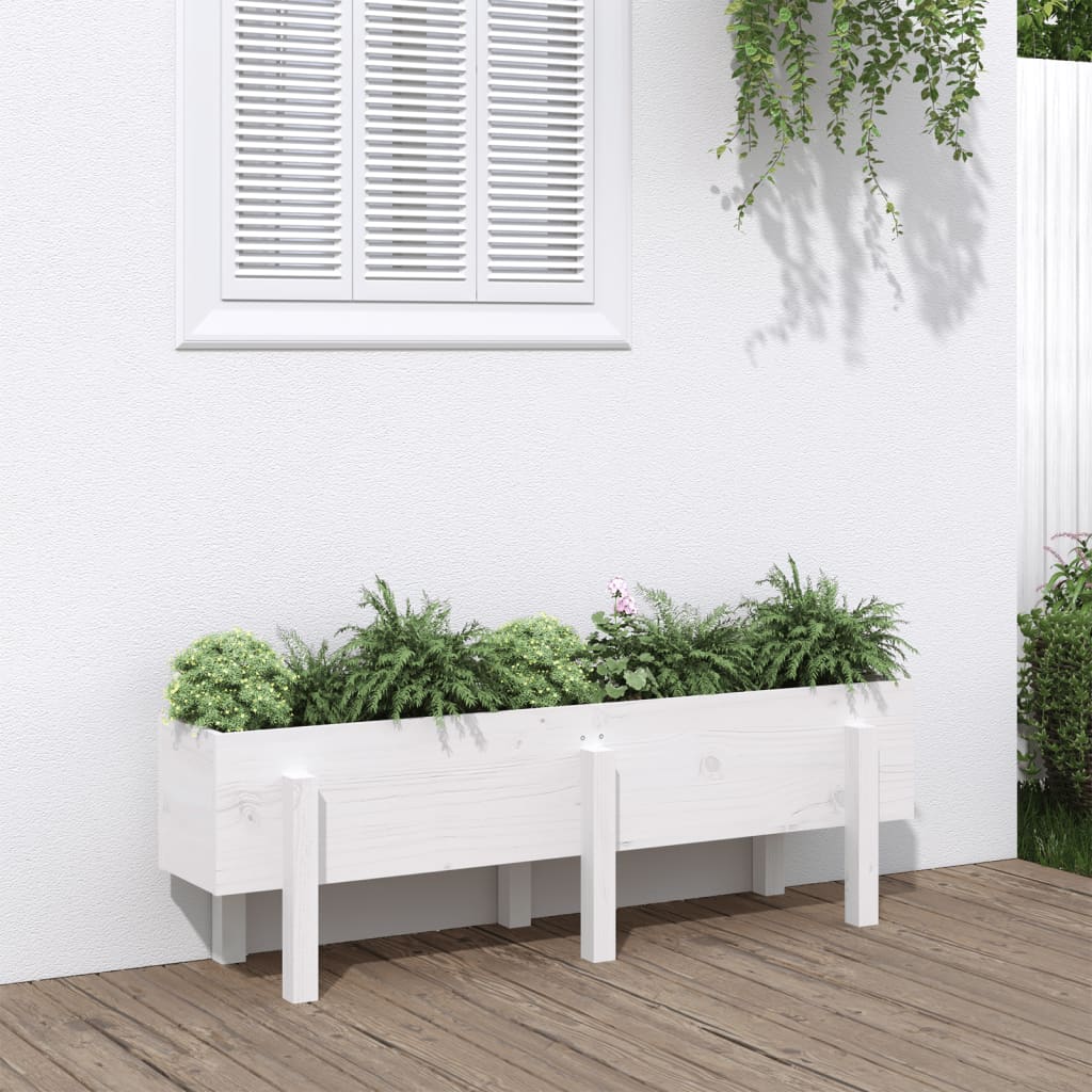 vidaXL Canteiro elevado de jardim 121x30x38 cm pinho maciço branco