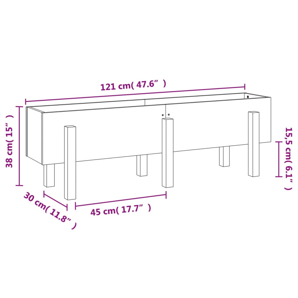 vidaXL Canteiro elevado de jardim 121x30x38 cm pinho maciço branco