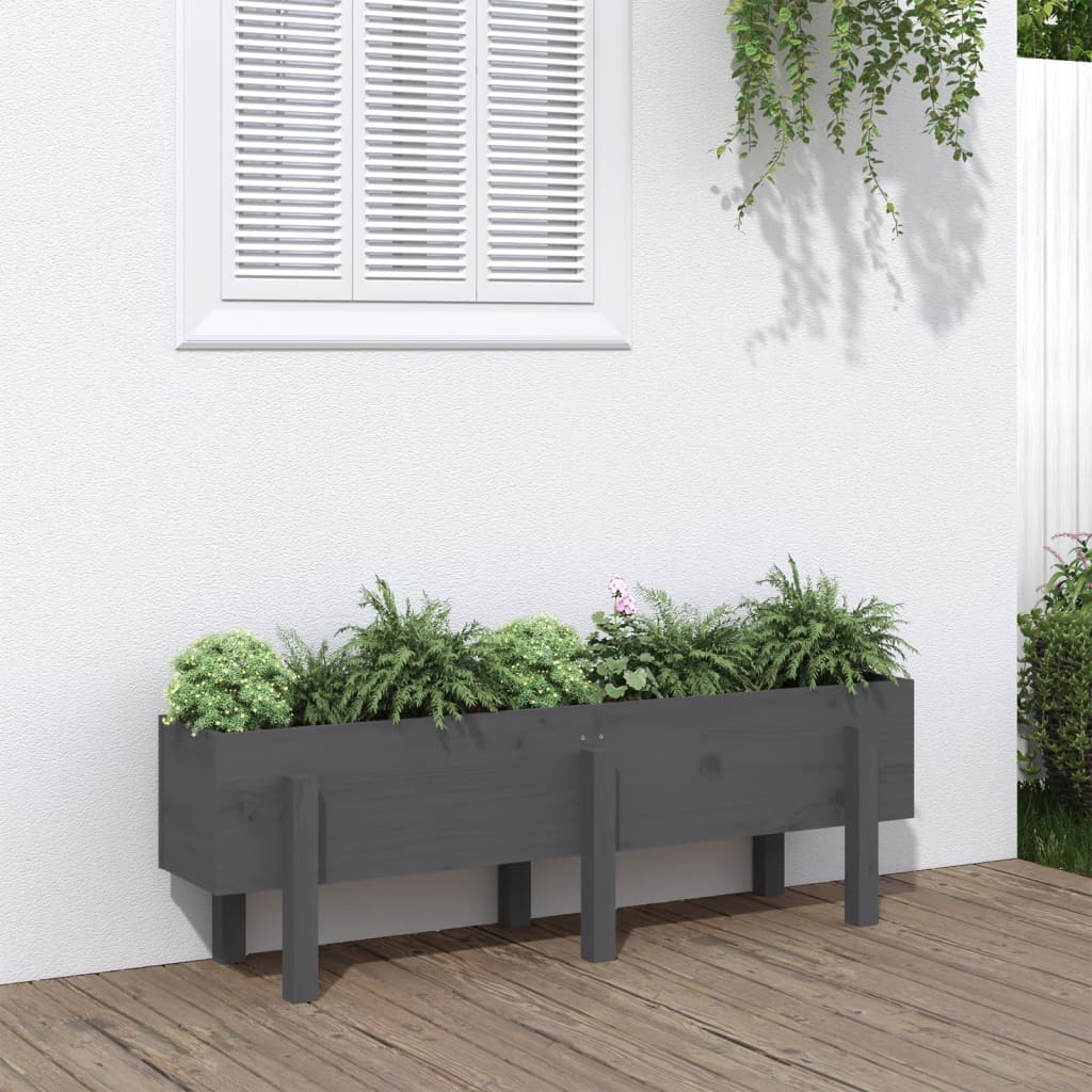 vidaXL Canteiro elevado de jardim 121x30x38 cm pinho maciço cinzento