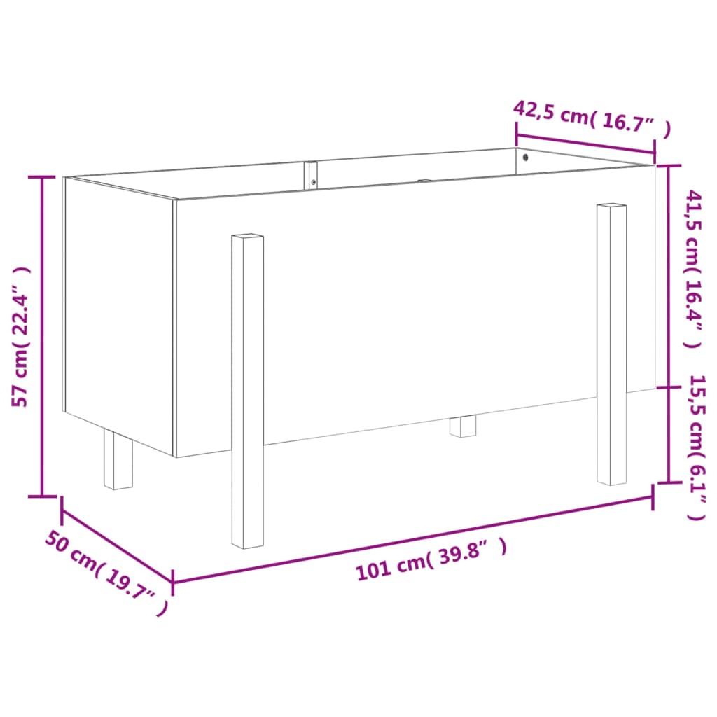 vidaXL Canteiro elevado de jardim 101x50x57 cm pinho maciço preto