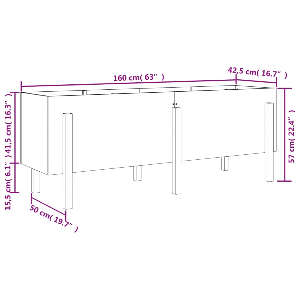 vidaXL Canteiro elevado de jardim 160x50x57 cm pinho maciço cinzento