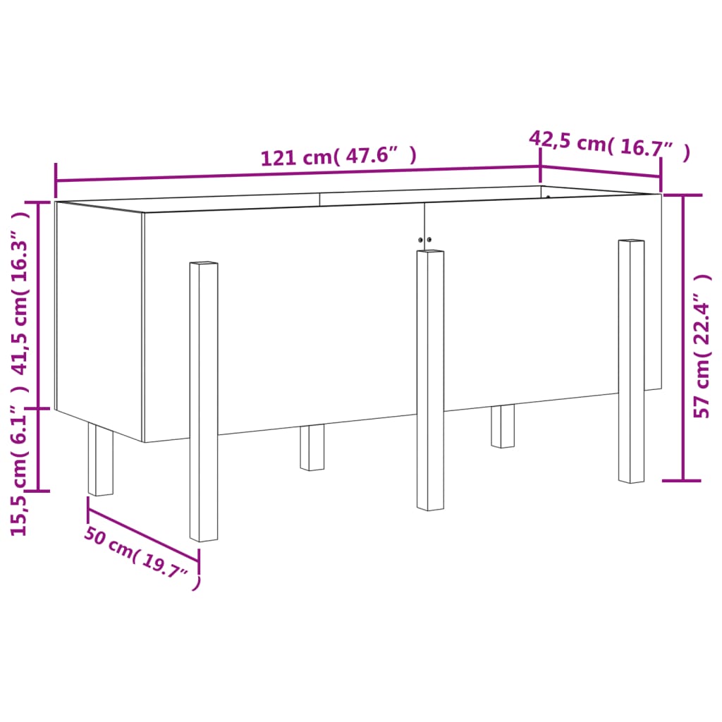 vidaXL Canteiro elevado de jardim 121x50x57 cm pinho maciço cinzento