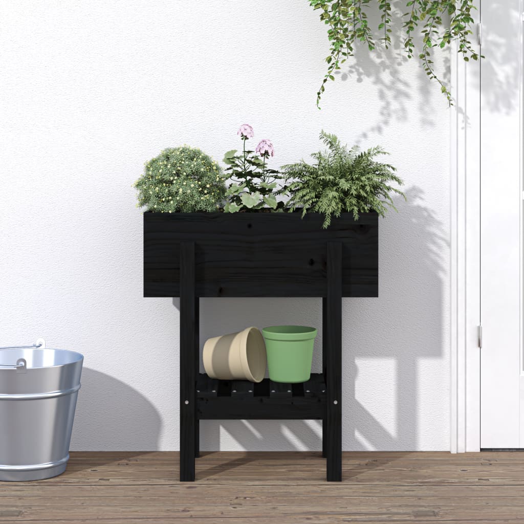 vidaXL Vaso/floreira de jardim 62x30x69 cm pinho maciço preto