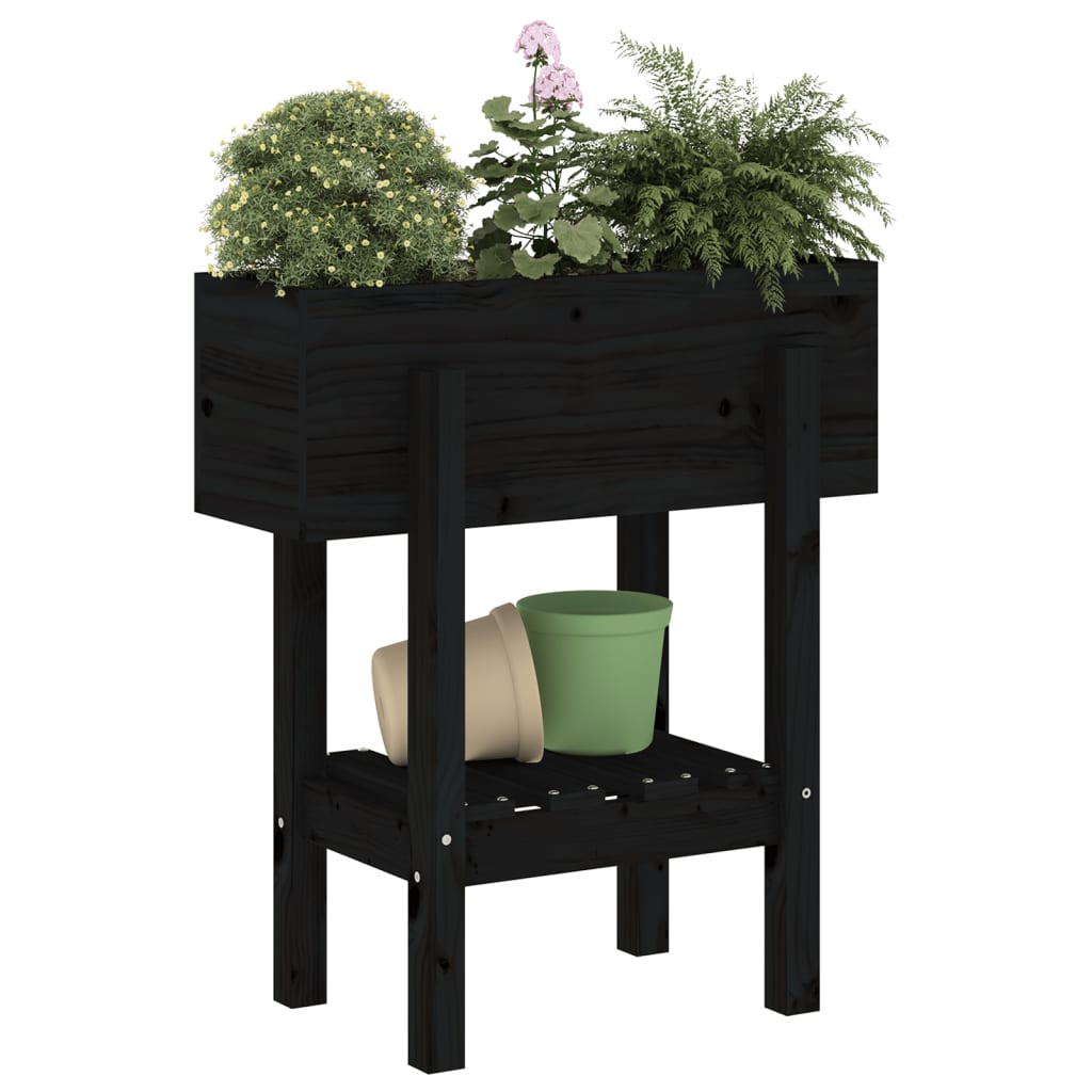 vidaXL Vaso/floreira de jardim 62x30x69 cm pinho maciço preto