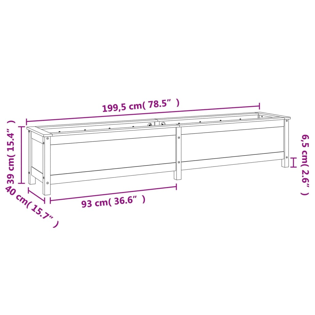 vidaXL Canteiro elevado de jardim 199,5x40x39 cm pinho maciço