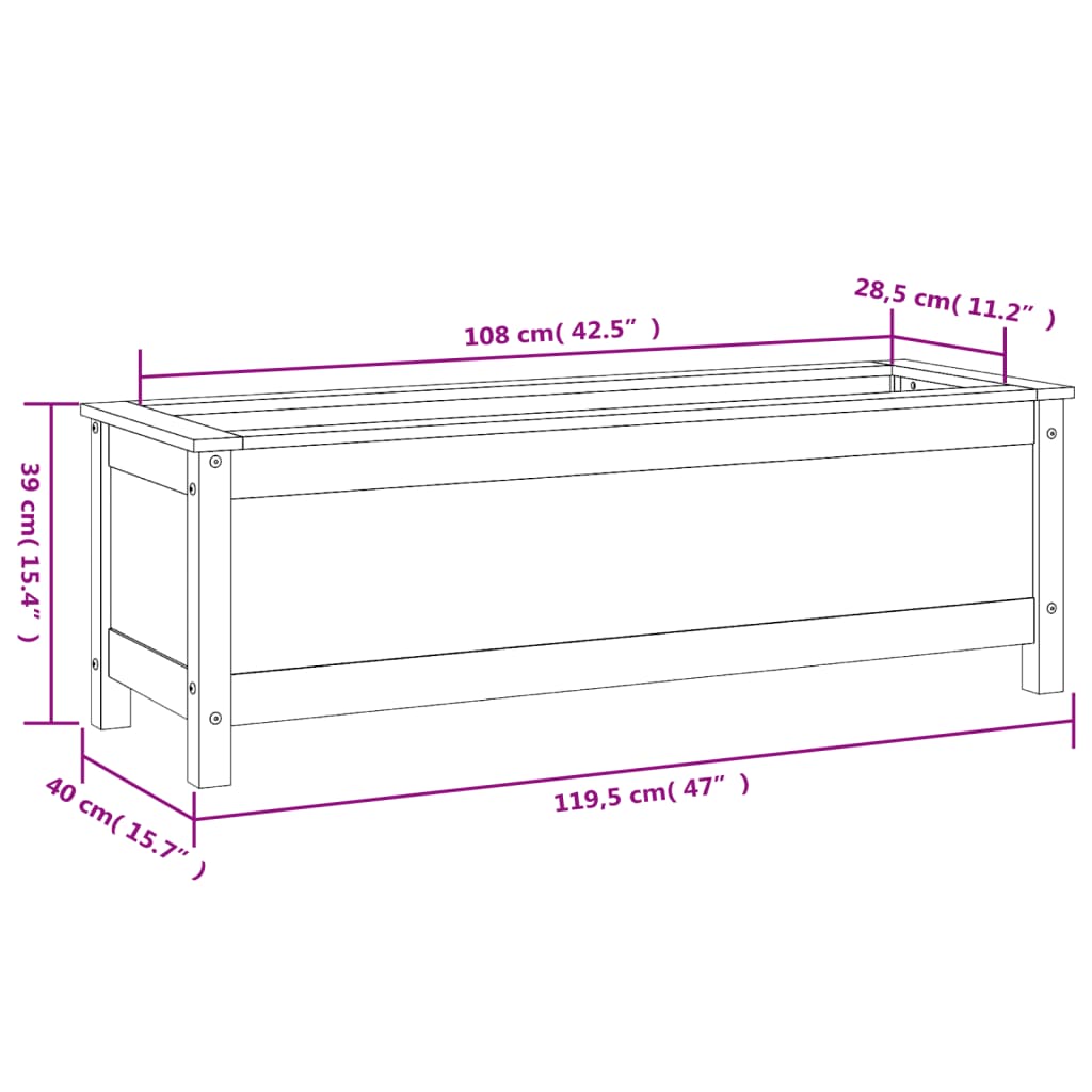 vidaXL Canteiro elevado de jardim 119,5x40x39 cm pinho maciço cinzento