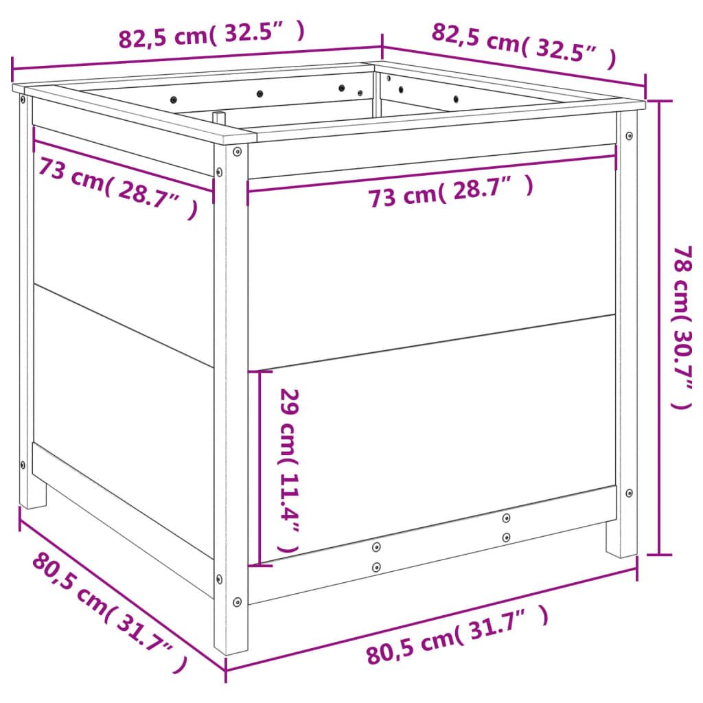 vidaXL Vaso/floreira de jardim 82,5x82,5x78 cm pinho maciço cinzento