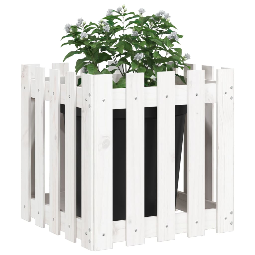 vidaXL Vaso de jardim c/ design cerca 50x50x50 cm pinho maciço branco