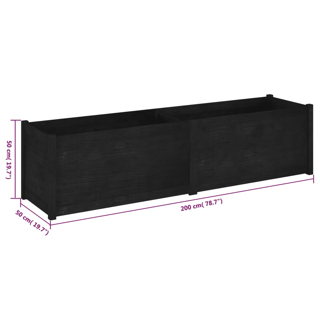 vidaXL Vaso/floreira de jardim 200x50x50 cm pinho maciço preto