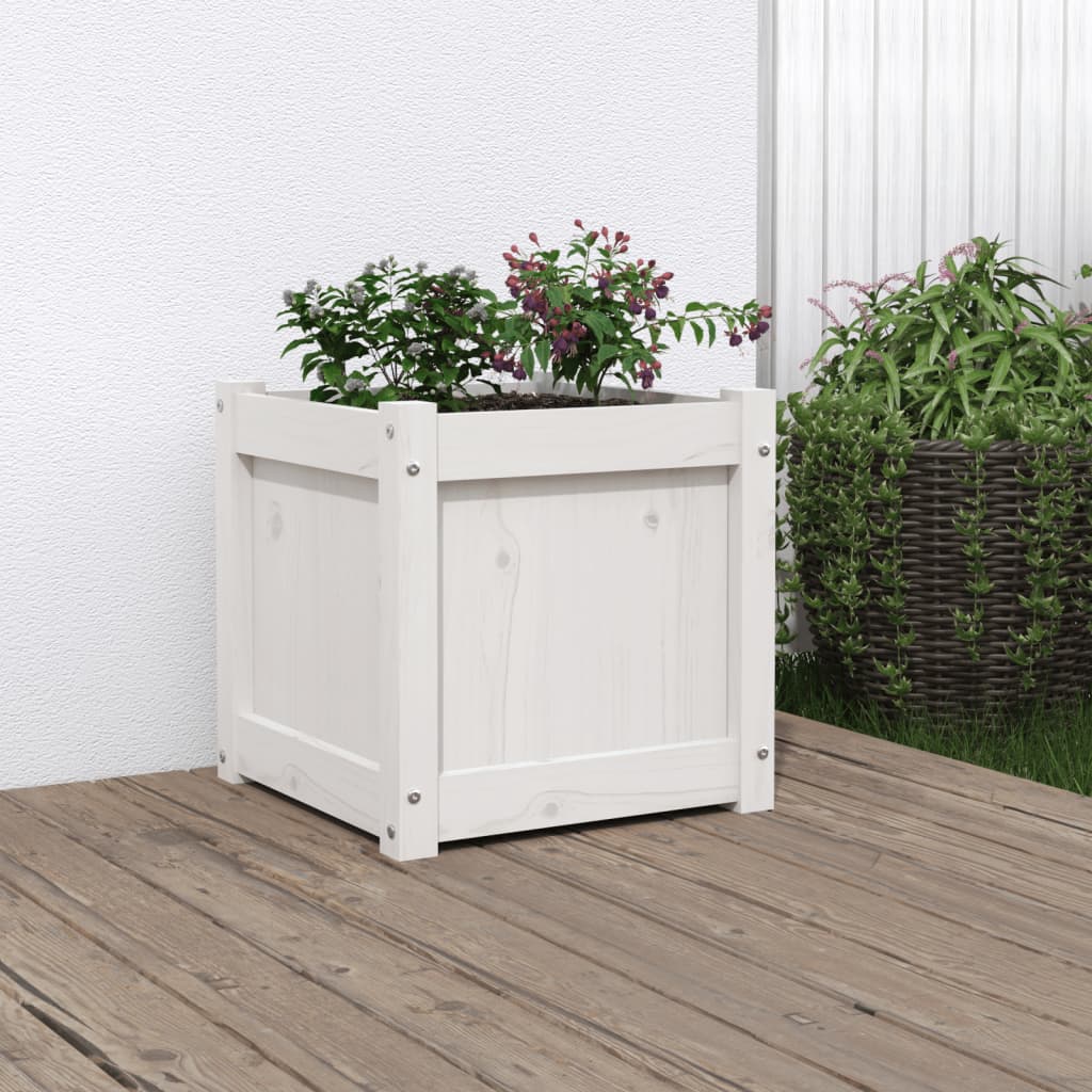 vidaXL Vaso/floreira de jardim 40x40x40 cm madeira pinho maciça branco