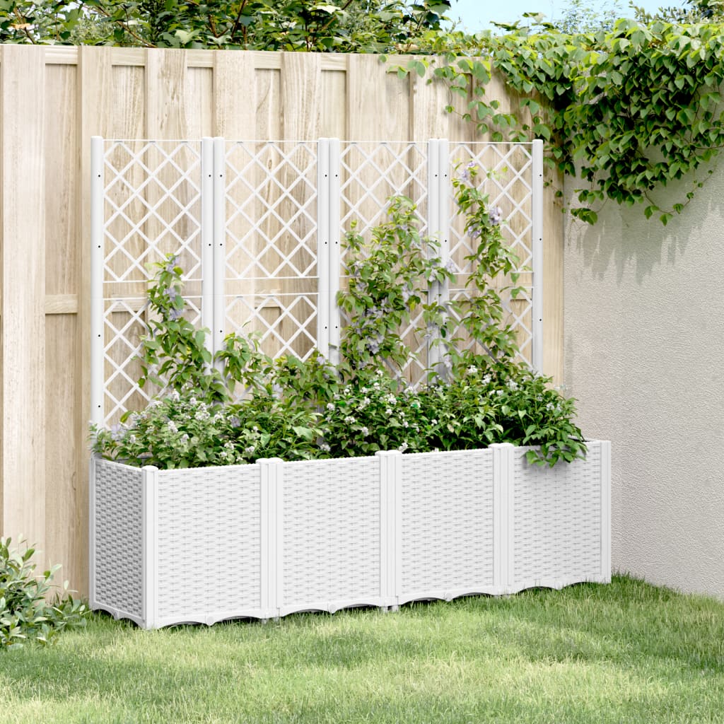 vidaXL Vaso/floreira de jardim c/ treliça 160x40x140 cm PP branco