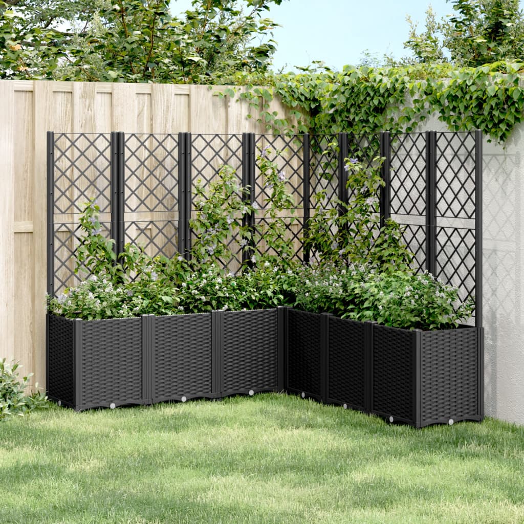 vidaXL Vaso/floreira de jardim c/ treliça 160x160x140 cm PP preto