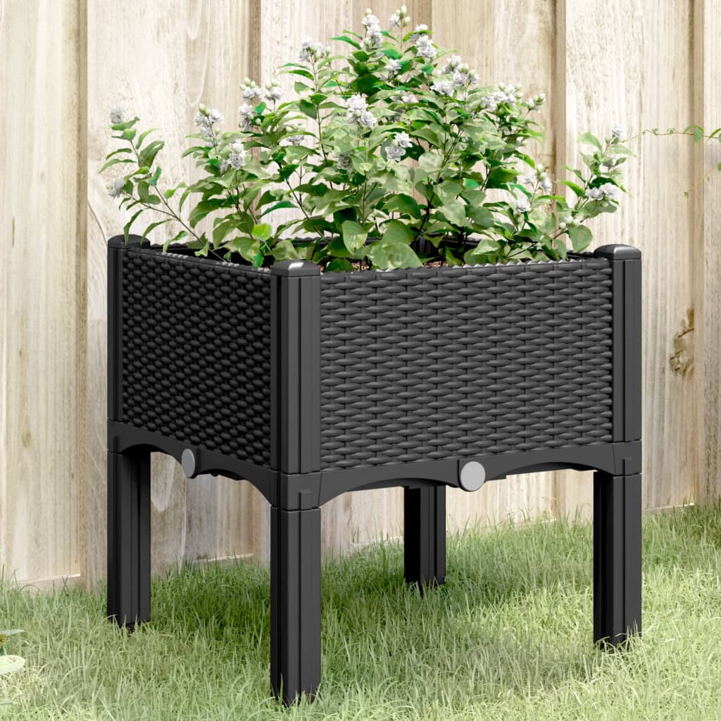 vidaXL Vaso/floreira de jardim c/ pernas 40x40x42 cm PP preto