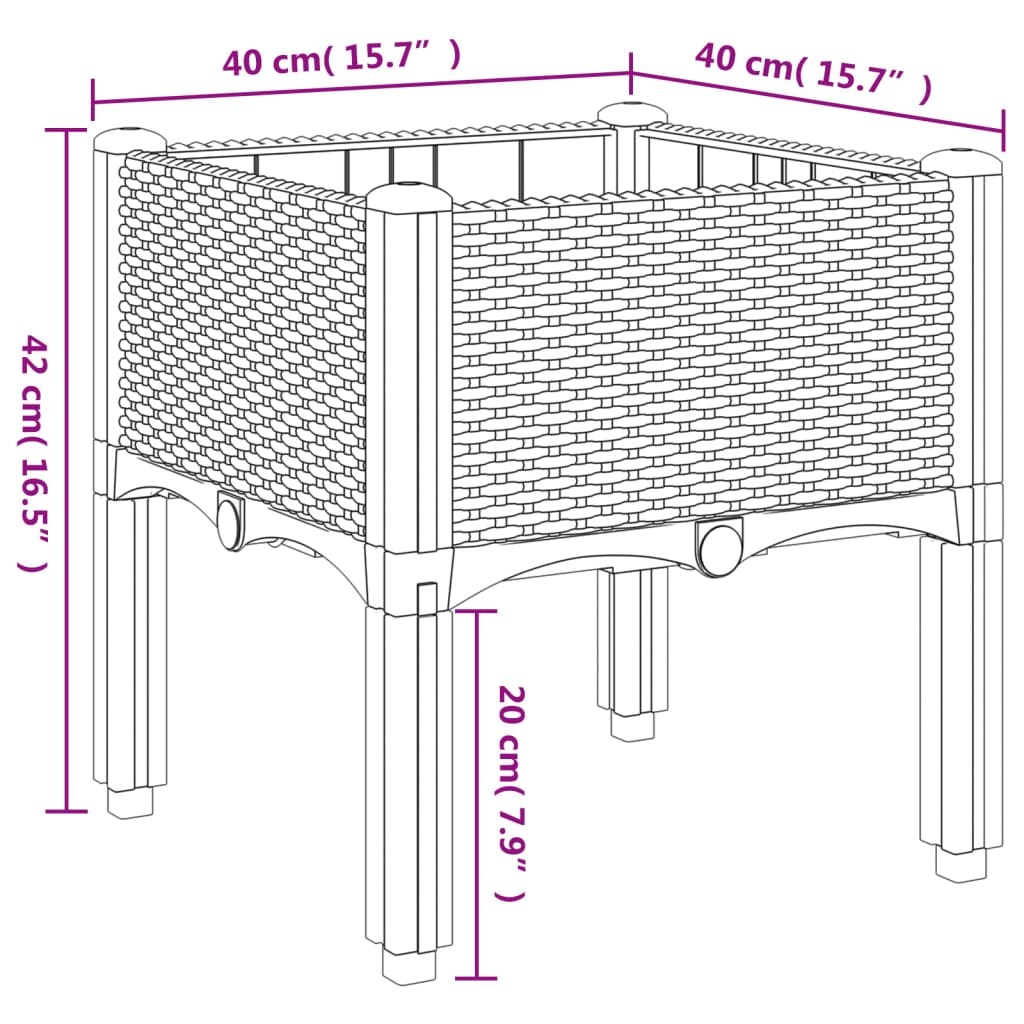 vidaXL Vaso/floreira de jardim c/ pernas 40x40x42 cm PP preto