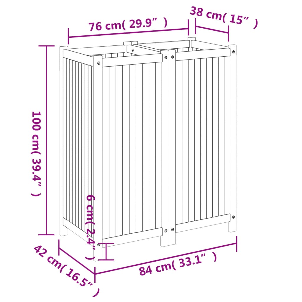 vidaXL Vaso/floreira de jardim com forro 84x42x100 cm acácia maciça