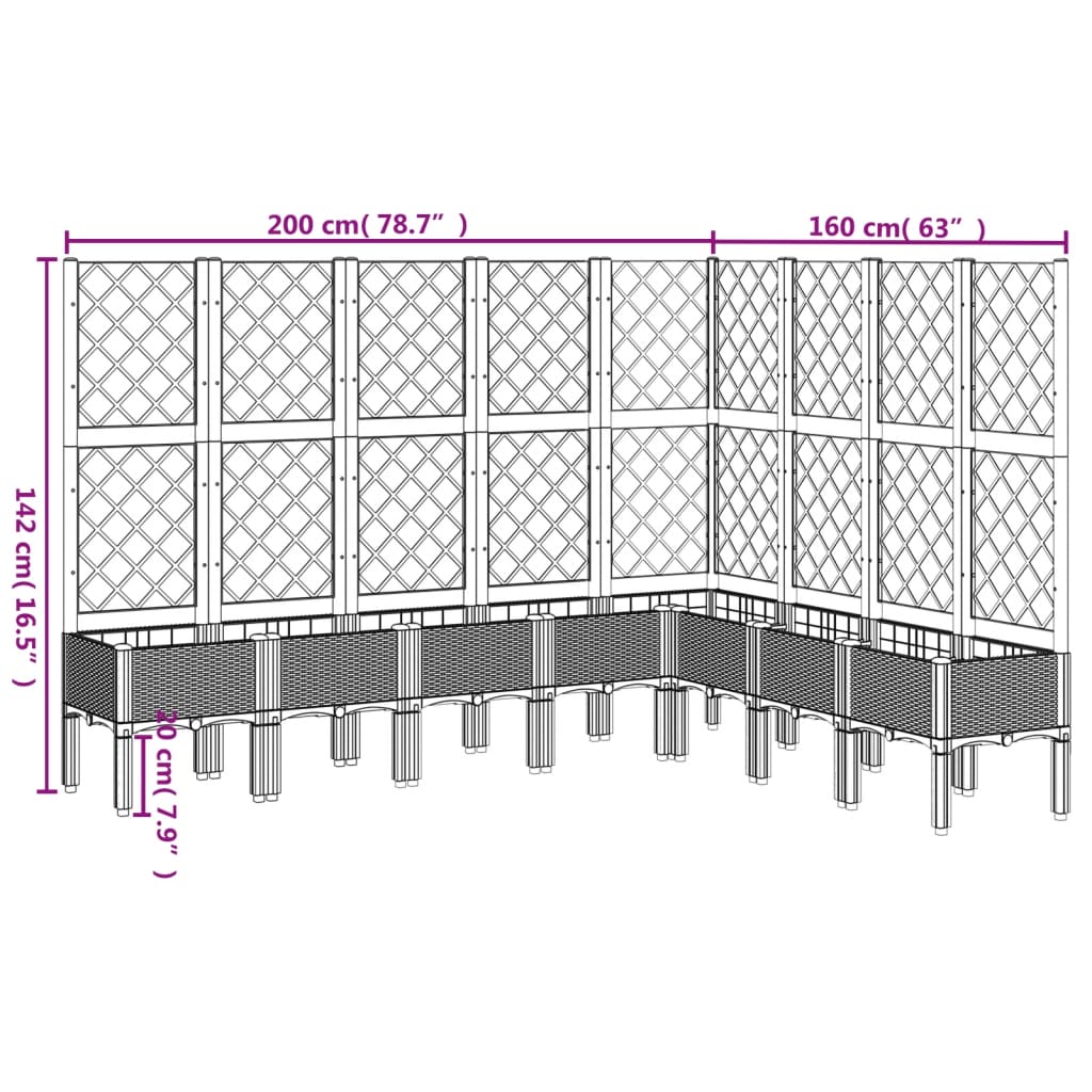 vidaXL Vaso/floreira jardim c/ treliça 200x160x142 cm PP branco