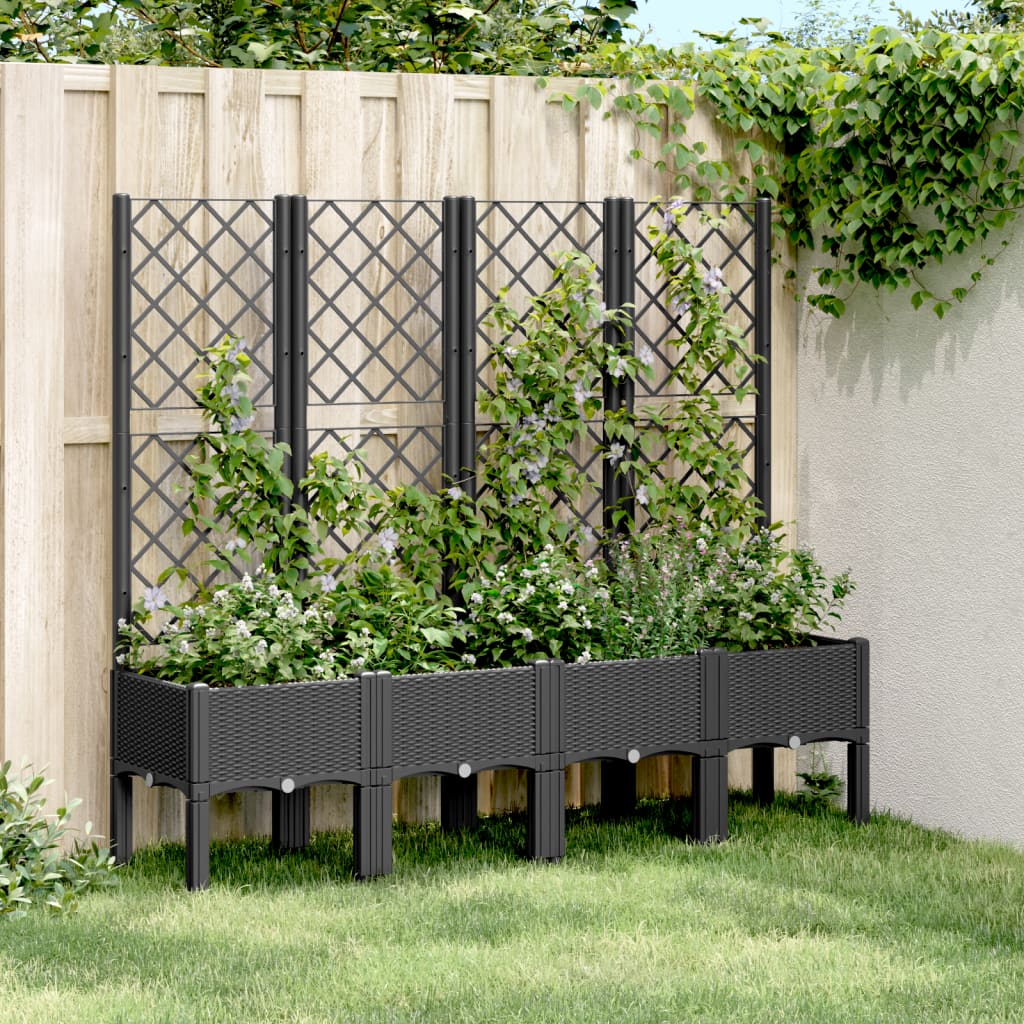 vidaXL Vaso/floreira de jardim c/ treliça 160x40x142 cm PP preto