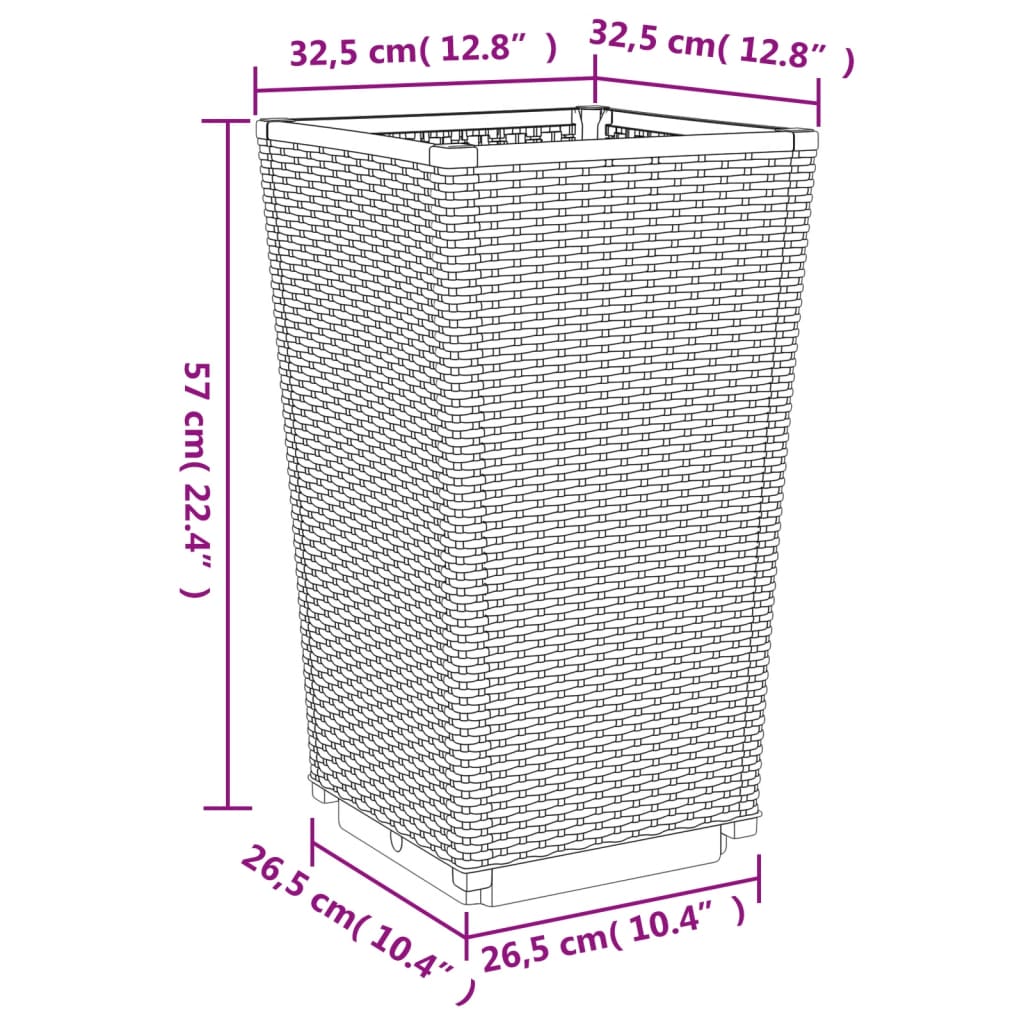 vidaXL Vasos/floreiras 4 pcs 32,5x32,5x57 cm PP castanho