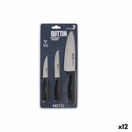 Quttin|Conjunto de Facas Quttin Nero Preto Prateado 3 Peças (12 Unidades)