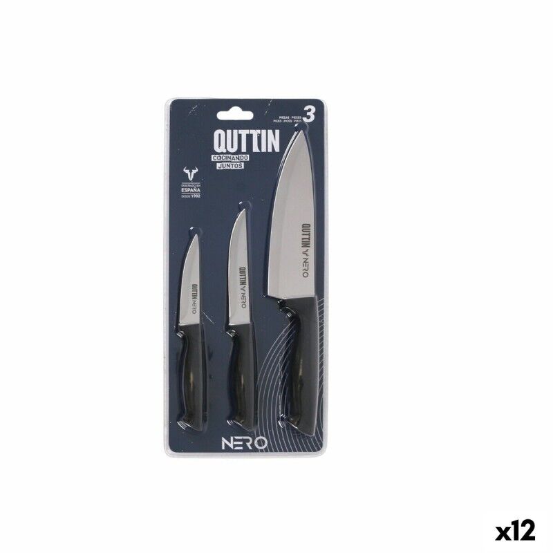 Quttin|Conjunto de Facas Quttin Nero Preto Prateado 3 Peças (12 Unidades)