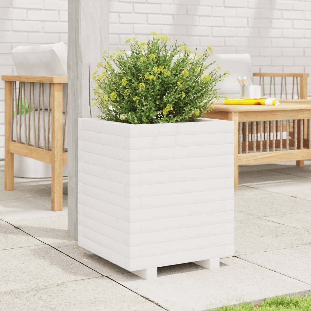 vidaXL Vaso/floreira de jardim 40x40x49,5 madeira pinho maciça branco