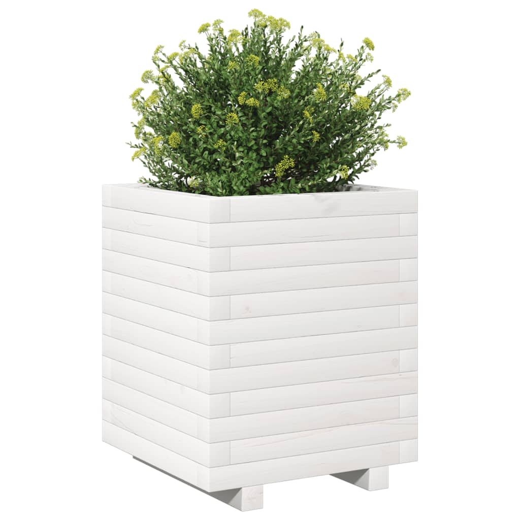 vidaXL Vaso/floreira de jardim 40x40x49,5 madeira pinho maciça branco