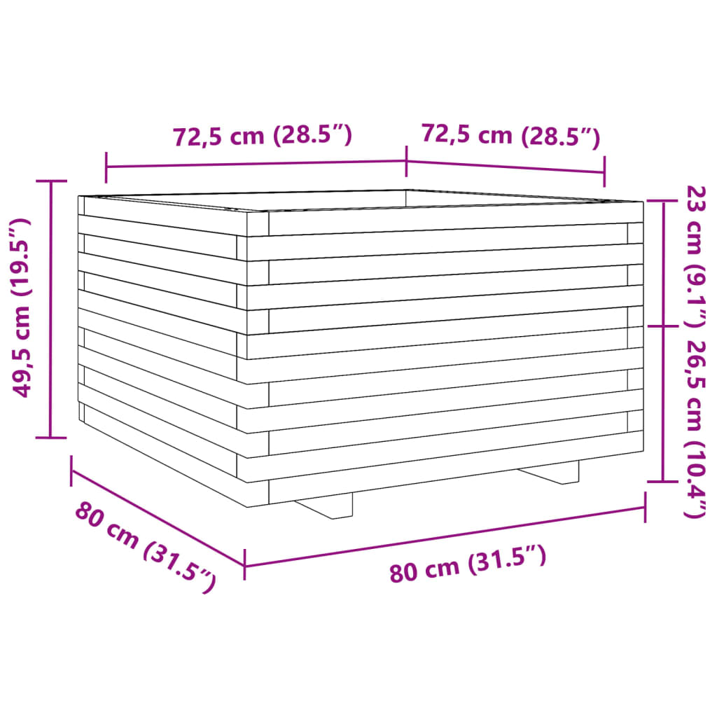 vidaXL Vaso/floreira de jardim 80x80x49,5 cm pinho maciço castanho mel