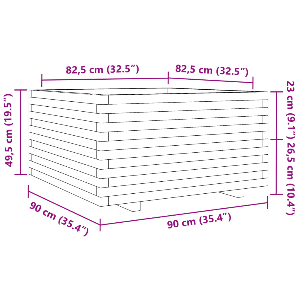 vidaXL Vaso/floreira de jardim 90x90x49,5 cm madeira pinho impregnada