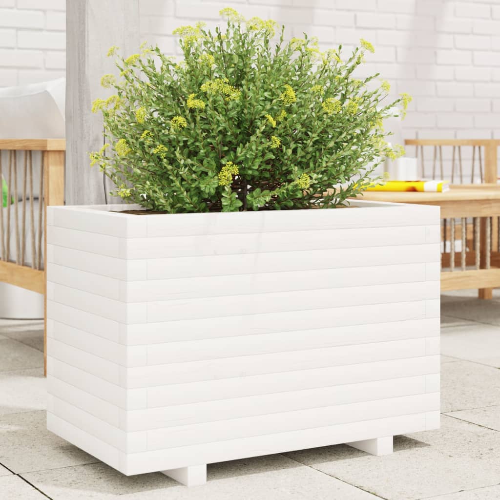 vidaXL Vaso/floreira de jardim 70x40x49,5 cm pinho maciço branco