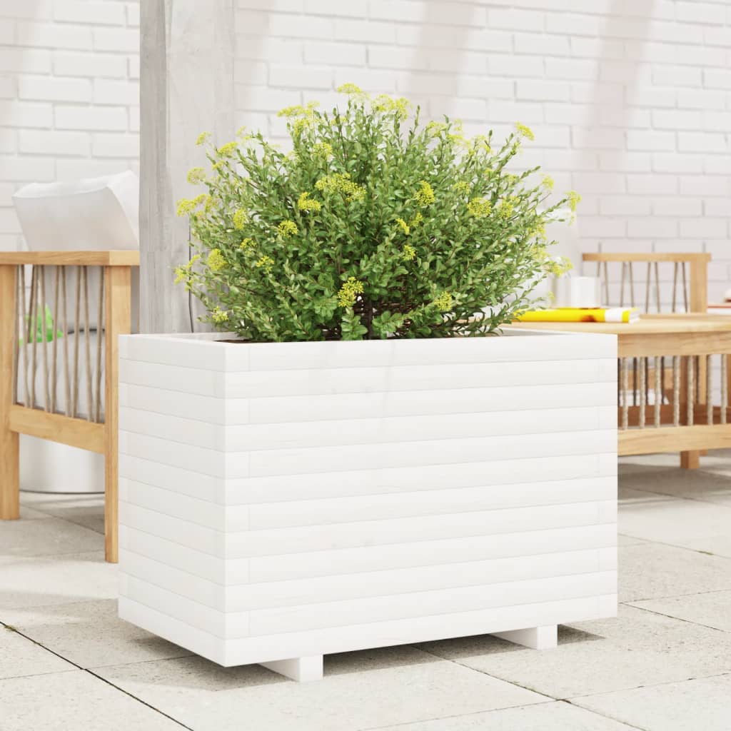 vidaXL Vaso/floreira de jardim 70x40x49,5 cm pinho maciço branco