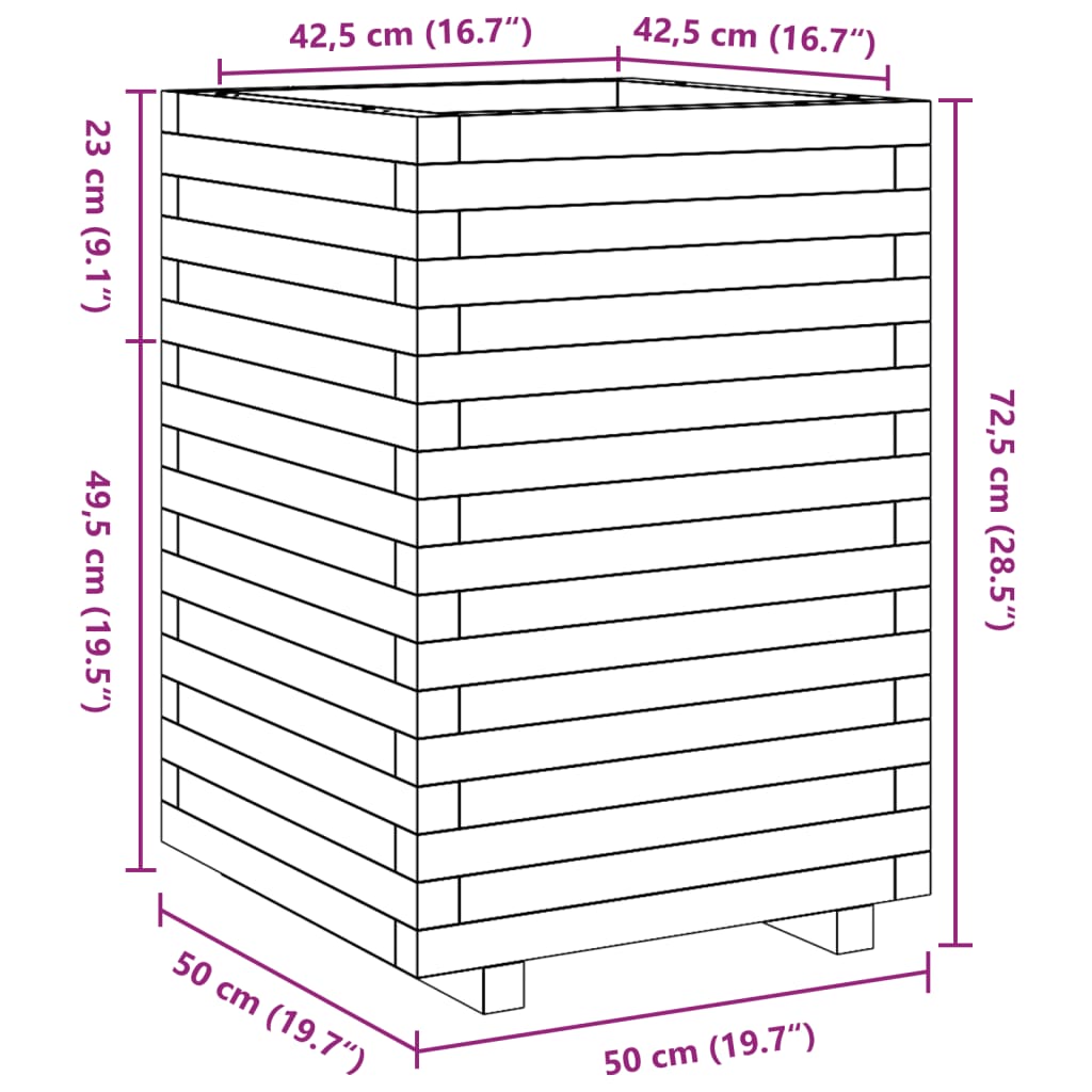 vidaXL Vaso/floreira de jardim 50x50x72,5 cm madeira pinho impregnada