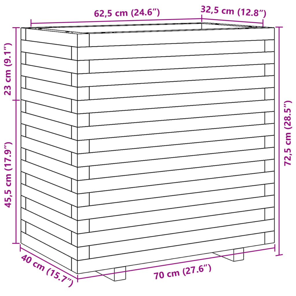 vidaXL Vaso/floreira de jardim 70x40x72,5 cm madeira de douglas maciça