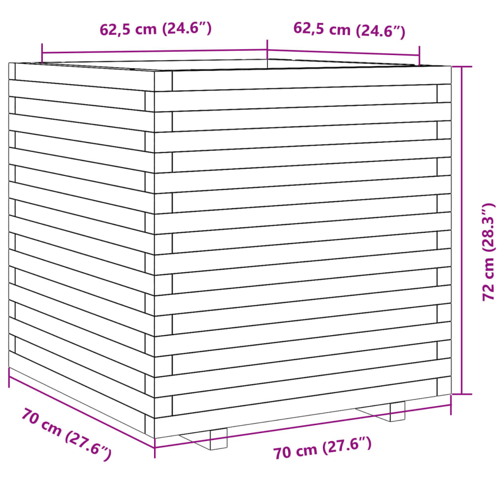 vidaXL Vaso/floreira de jardim 70x70x72 cm madeira de pinho impregnada