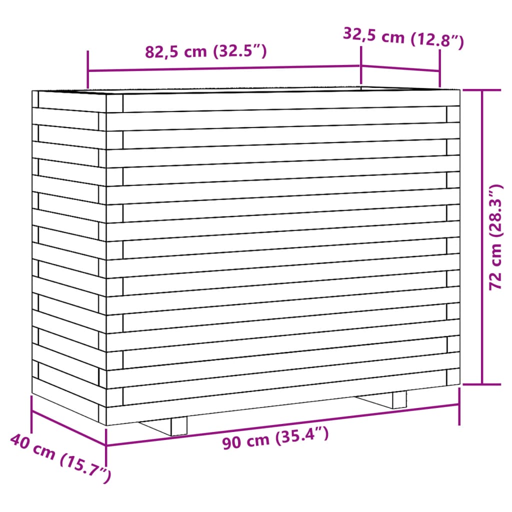 vidaXL Vaso/floreira de jardim 90x40x72 cm madeira de douglas maciça